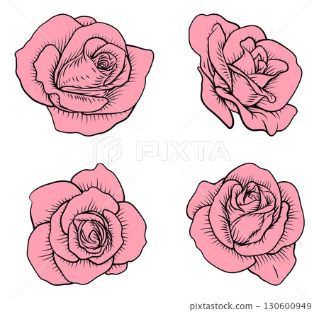 Rose Flower Woodcut Engraved Etching Illustration Rose Flower Woodcut Engraved Etching Illustration 130600949