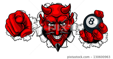 Devil Billiards Pool 8 Ball Mascot Illustration 130600963