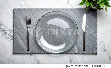 石質餐墊和透明玻璃板的俯視圖 130601066