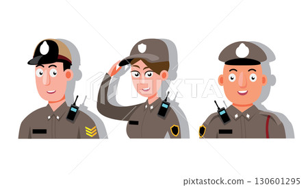 Cartoon police officer avatars set Vector Illustration 130601295