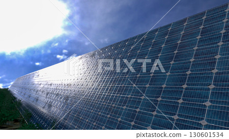 Solar panel background of photovoltaic modules for renewable energy. Clouds and blue sky in mirror. Alternative electricity source. 3d rendering. 3d illustration Solar panel background of photovoltaic modules for renewable energy. Clouds and blue sky in mirror. Alternative electricity source. 3d rendering. 3d illustration 130601534