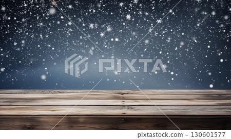 Empty old wooden table with winter background. Winter or Christmas scene with mockup table on background of winter 130601577