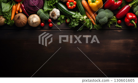 Fresh vegetables. Vegetarian ingredients for cooking on dark rustic wooden background 130601605