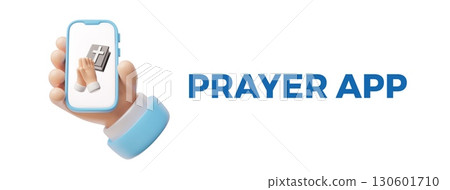 Prayer app online service 3D vector banner design, prayer hands and Holy bible book in smartphone, Christian religious Prayer app online service 3D vector banner design, prayer hands and Holy bible book in smartphone, Christian religious 130601710