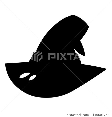 Witch magic hat, black silhouette, pointed shape, with round holes, eyes. 130601732