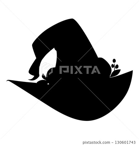 Black silhouette of a creepy witch hat. Halloween decoration. Black silhouette of a creepy witch hat. Halloween decoration. 130601743