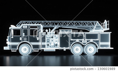 X-ray photograph of a fire engine and ladder truck, monochrome 130601989
