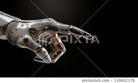 Robotic Arm. Robot hand pointing isolate on black background. Humanoid robot hand 130602176
