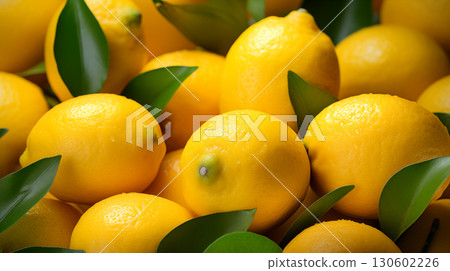 Lemons with leaves. Fresh yellow lemon. lemon fruits backgrond 130602226