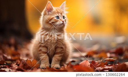 kitten sitting in autumn leaves. autumn leaves kitten sitting in autumn leaves. autumn leaves 130602264