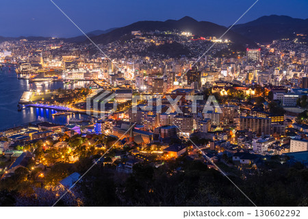 Nagasaki Prefecture: Night view of Mount Nabekanmuri in Nagasaki City, one of Japan's three greatest night views Nagasaki Prefecture: Night view of Mount Nabekanmuri in Nagasaki City, one of Japan's three greatest night views 130602292