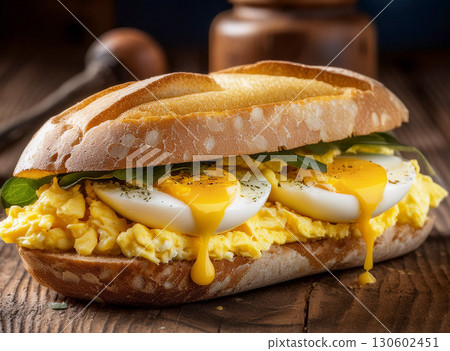 蛋黃融化的雞蛋三明治 130602451