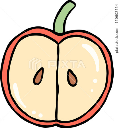 Illustration of a Half cut Apple Hand Drawn 130602534