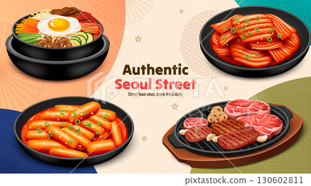 Realistic Authentic Korean Cuisine and Dishes Composition 130602811