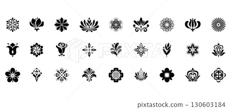 Flower icons set. Isolated elements for design. Vector graphics. Flower icons set. Isolated elements for design. Vector graphics. 130603184