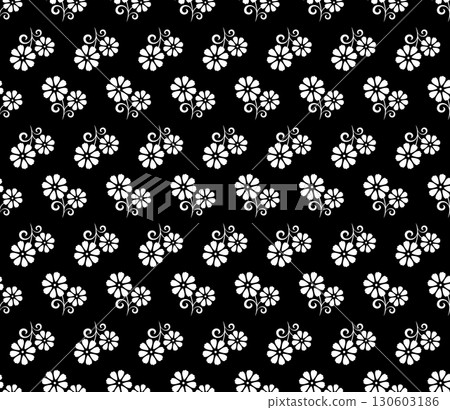 Flower pattern. Seamless white and black ornament. Graphic vector background. 130603186