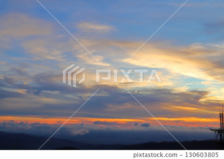 Evening view from Mt. Wanizuka, sunset sky, radio tower 130603805