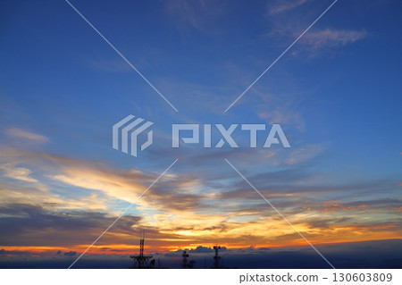 Evening view from Mt. Wanizuka, sunset sky, radio tower 130603809
