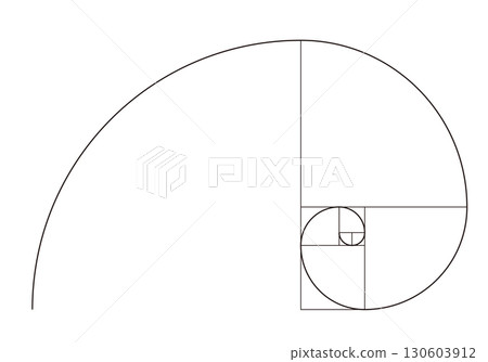 Golden ratio, spiral, Fibonacci sequence, sacred geometry, line drawing, graphic material 130603912