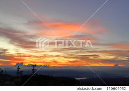 Evening view from Mt. Wanizuka, sunset sky, radio tower Evening view from Mt. Wanizuka, sunset sky, radio tower 130604062