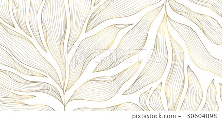 Elegant vector illustration, golden floral patterns, abstract leaves, geometric ornaments, modern yet vintage botanical design. The background is perfect for premium wallpapers, cards, banners, print. Elegant vector illustration, golden floral patterns, abstract leaves, geometric ornaments, modern yet vintage botanical design. The background is perfect for premium wallpapers, cards, banners, print. 130604098