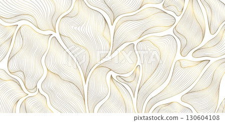 Elegant vector illustration, golden floral patterns, abstract leaves, geometric ornaments, modern yet vintage botanical design. The background is perfect for premium wallpapers, cards, banners, print. Elegant vector illustration, golden floral patterns, abstract leaves, geometric ornaments, modern yet vintage botanical design. The background is perfect for premium wallpapers, cards, banners, print. 130604108