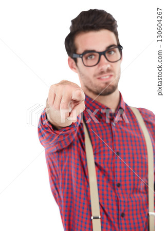 Portrait, hand and man pointing in studio for you, blame and accountability against white background. Face, guy and finger gesture showing choice, direction, guilt and choosing or standing isolated Portrait, hand and man pointing in studio for you, blame and accountability against white background. Face, guy and finger gesture showing choice, direction, guilt and choosing or standing isolated 130604267