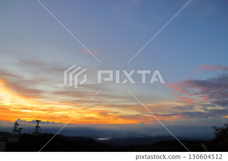 Evening view from Mt. Wanizuka, sunset sky, radio tower Evening view from Mt. Wanizuka, sunset sky, radio tower 130604512
