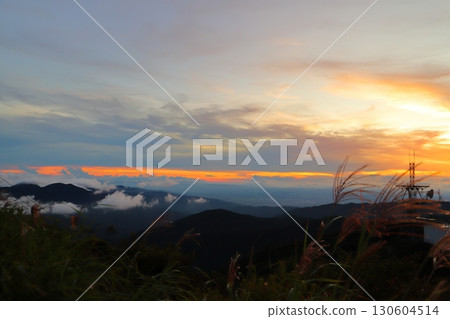 Evening view from Mt. Wanizuka, sunset sky, radio tower 130604514