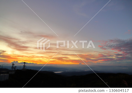 Evening view from Mt. Wanizuka, sunset sky, radio tower 130604517