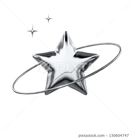 Metal chrome 3D illustration star Metal chrome 3D illustration star 130604747