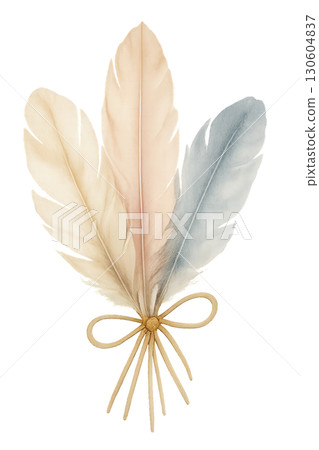 A delicate bohemian watercolor feather bundle tied together PNG image with transparent background 130604837