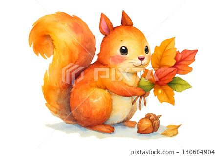 Transparent PNG Clean Lines Squirrel Gathering Colorful Fall Leaves And Nuts On Clear Background 130604904