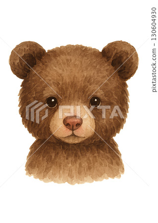 Adorable small bear cub portrait with warm cocoa to mocha fur tones on transparent PNG with watercolor wash Adorable small bear cub portrait with warm cocoa to mocha fur tones on transparent PNG with watercolor wash 130604930