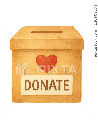 Cardboard Donation Box Featuring Heart Icon on Transparent Background with Clean Lines and Pastel Tones 130605173