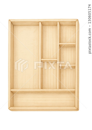Set of neatly arranged bamboo drawer organizer tray compartments with transparent background in PNG format 130605174