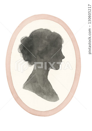 PNG Transparent Background Watercolor Vintage Cameo Profile Silhouette with Subtle Color Wash 130605217