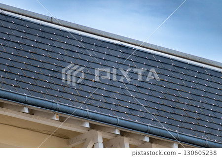 Slate roof in Armor Coast, Brittany in France 130605238