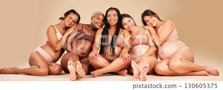Portrait, hug or sitting pregnancy friends in underwear for community bonding, diversity support or body empowerment. Happy smile, floor or pregnant women in healthcare wellness, future baby or love Portrait, hug or sitting pregnancy friends in underwear for community bonding, diversity support or body empowerment. Happy smile, floor or pregnant women in healthcare wellness, future baby or love 130605375