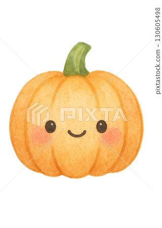 Mini pumpkin with subtle pastel watercolor effect and kawaii autumn decorative graphic element PNG with transparent background 130605498