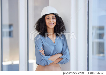 Woman architect, portrait and business construction industry leader with success in a office. Proud, smile and happiness of a architectural engineer company employee ready for safety project work Woman architect, portrait and business construction industry leader with success in a office. Proud, smile and happiness of a architectural engineer company employee ready for safety project work 130605637