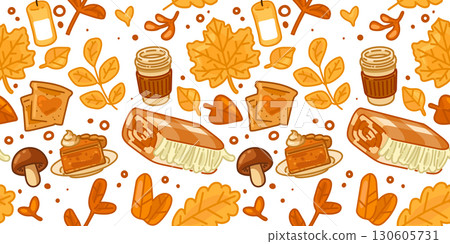 Seamless Autumn Coffee Pie Pattern 130605731