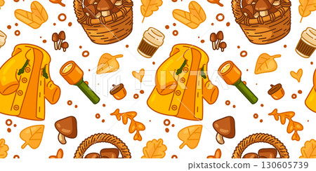Seamless Autumn Raincoat Mushroom Pattern Seamless Autumn Raincoat Mushroom Pattern 130605739