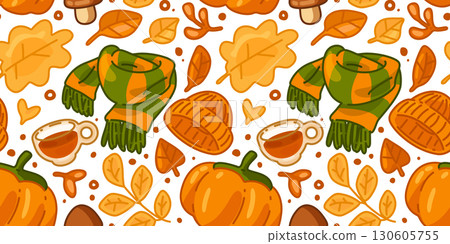 Seamless Autumn Cozy Warm Pattern 130605755