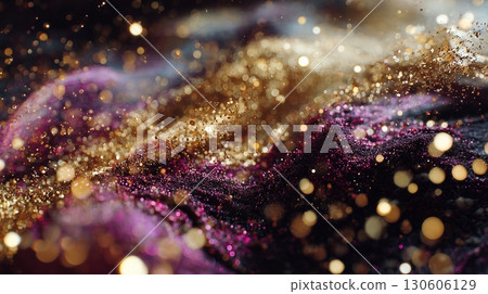 金色和紫色的顆粒和閃光，抽象 130606129