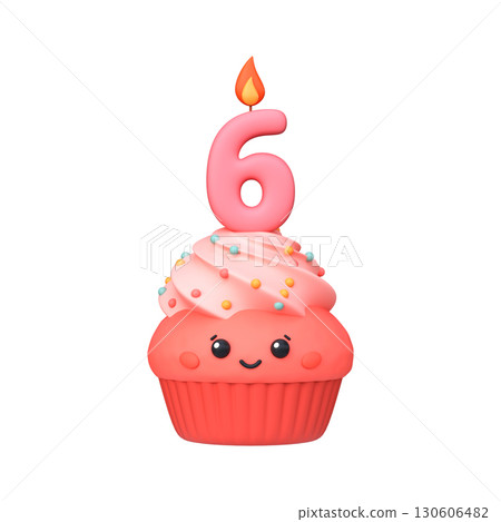 Cute 3D Cupcake with Candle for 6th Birthday Cute 3D Cupcake with Candle for 6th Birthday 130606482