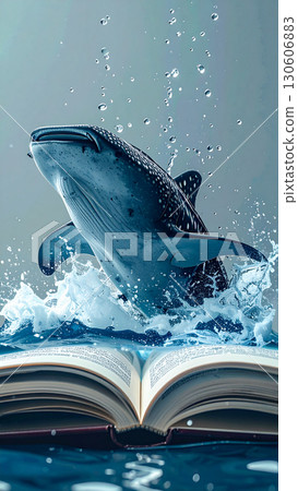 鯨鯊從書中跳出來（人工智慧生成的圖像） 130606883