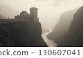 An ancient castle built on a cliff and a valley 130607041