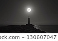 Full moon and seaside lighthouse 130607047
