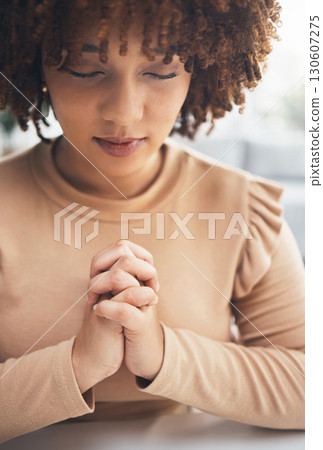 Religion, faith and female praying in her home for support, help and spiritual healing from god. Worship, gratitude and christian woman saying a prayer for forgiveness, compassion or grace at a house Religion, faith and female praying in her home for support, help and spiritual healing from god. Worship, gratitude and christian woman saying a prayer for forgiveness, compassion or grace at a house 130607275